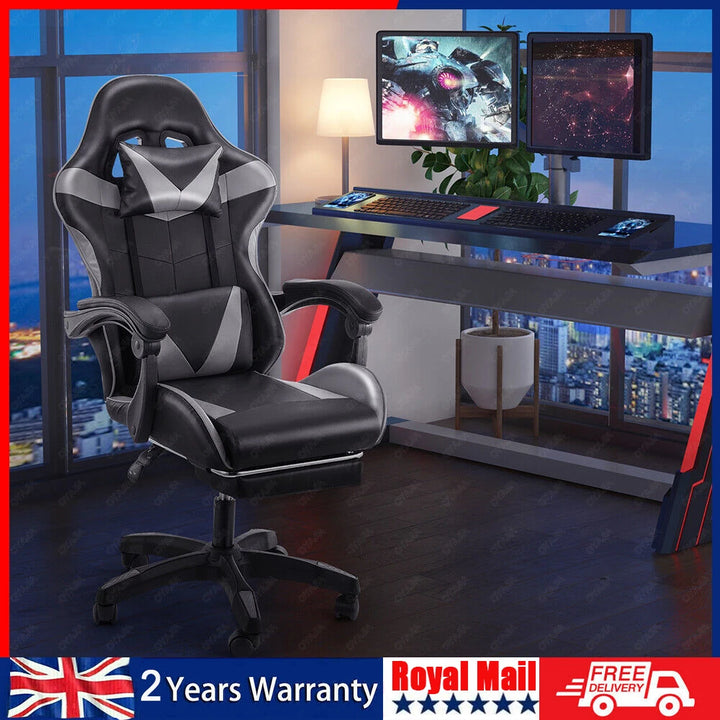 Gaming Chair Ergonomic Computer Chair Office Chair Desk Swivel Chair Adjustable Reclining Footrest Cushion,Massage Pillow - Vogue Vista UK