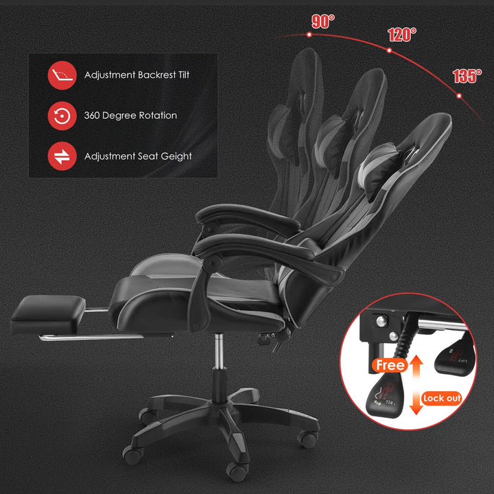 Gaming Chair Ergonomic Computer Chair Office Chair Desk Swivel Chair Adjustable Reclining Footrest Cushion,Massage Pillow - Vogue Vista UK
