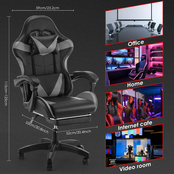 Gaming Chair Ergonomic Computer Chair Office Chair Desk Swivel Chair Adjustable Reclining Footrest Cushion,Massage Pillow - Vogue Vista UK