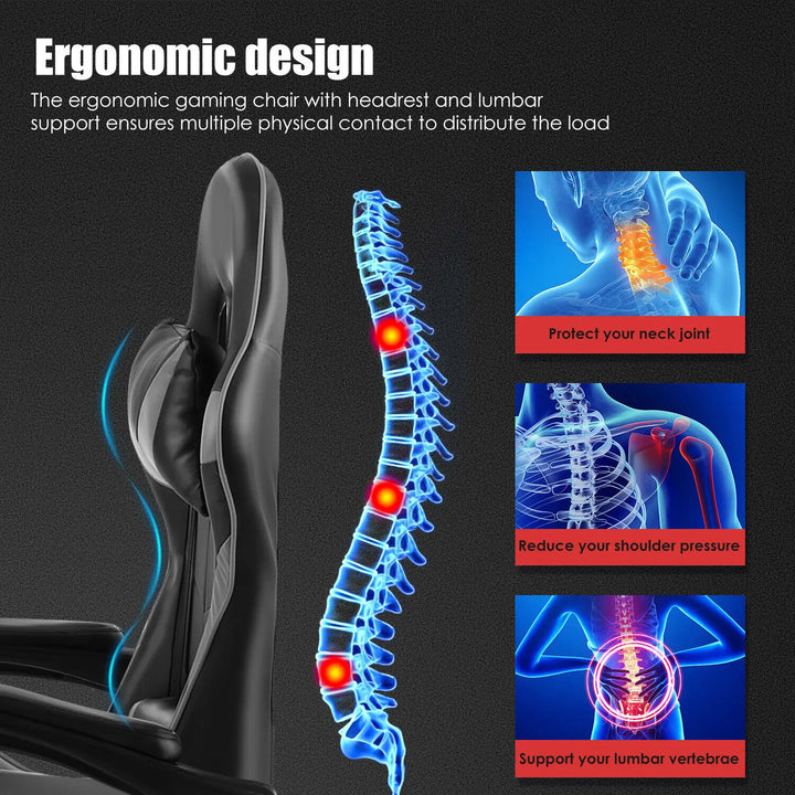 Gaming Chair Ergonomic Computer Chair Office Chair Desk Swivel Chair Adjustable Reclining Footrest Cushion,Massage Pillow - Vogue Vista UK