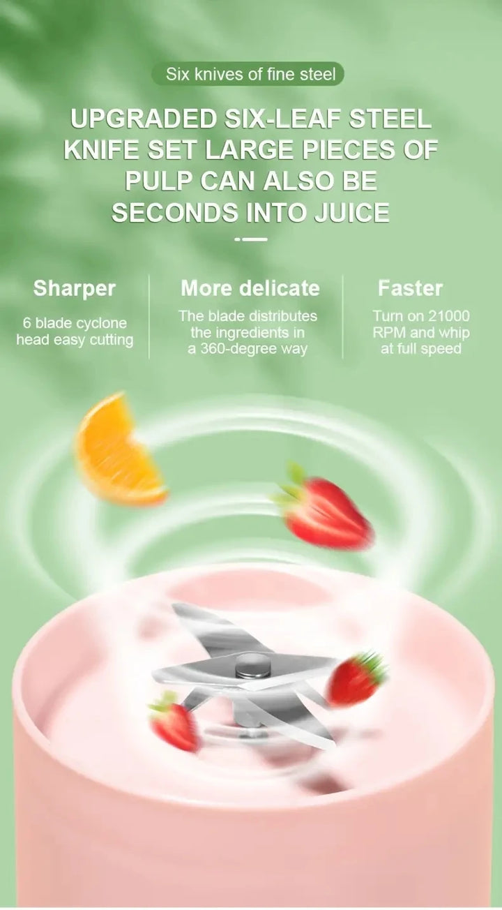 Electric Juicer Cup 6 Blades Blender Milkshake Machine USB Portable Fruit Milk Mixing Tool Mini Fresh Juice Blender Sport - Vogue Vista UK