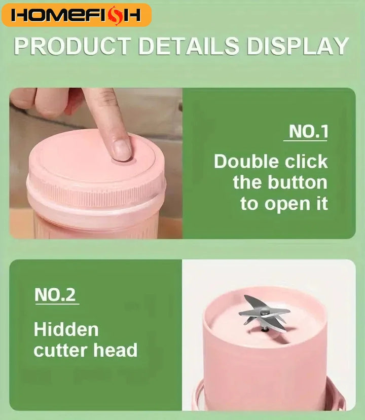 Electric Juicer Cup 6 Blades Blender Milkshake Machine USB Portable Fruit Milk Mixing Tool Mini Fresh Juice Blender Sport - Vogue Vista UK