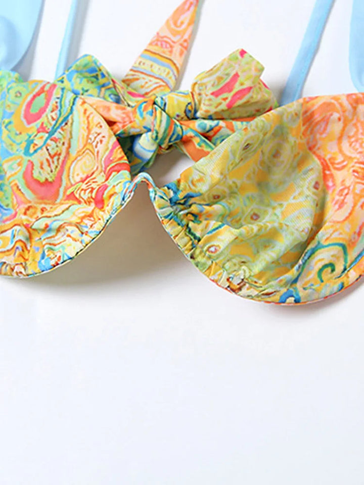 Beyprern Tropical Goddess Floral Skirt Set Two-Piece Dress Holiday Outfits Summer Womens Printed Bra Crop Top And Matching Set - Vogue Vista UK