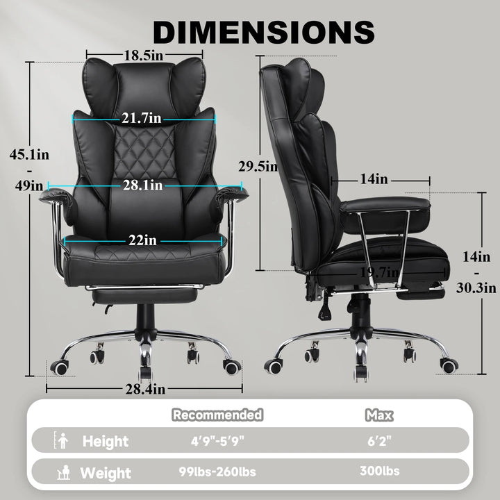GTPLAYER Gaming Chair, Executive Office Desk Chair Ergonomic Computer Chair with Footrest Heavy Duty High Back Lumbar Support - Vogue Vista UK