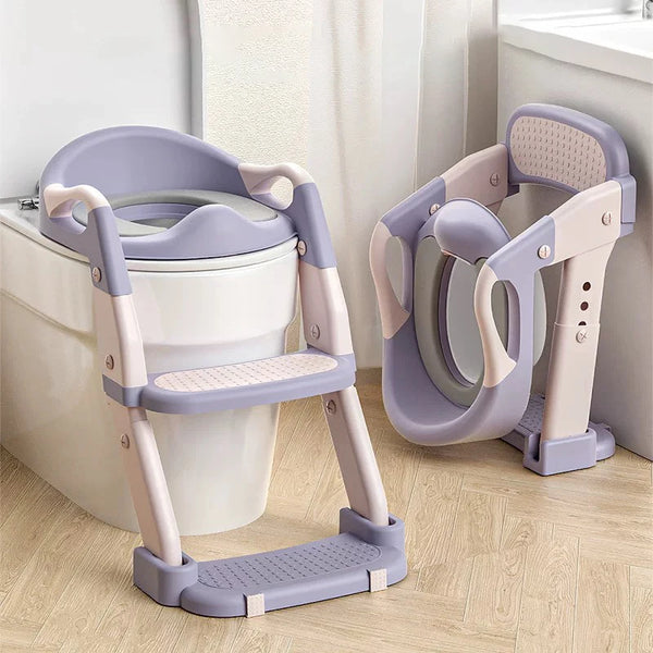 Children's Toilet Seat Stairway Adjustable Baby Toilet Folding Stand Step Stool Toilet Seat Ring with Nonslip Pad for Boys Girls - Vogue Vista UK