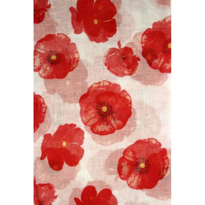 Elegant Poppy Print Scarf - White Base with Red Poppies - Vogue Vista UK