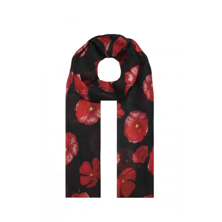 Elegant Poppy Print Scarf - White Base with Red Poppies - Vogue Vista UK