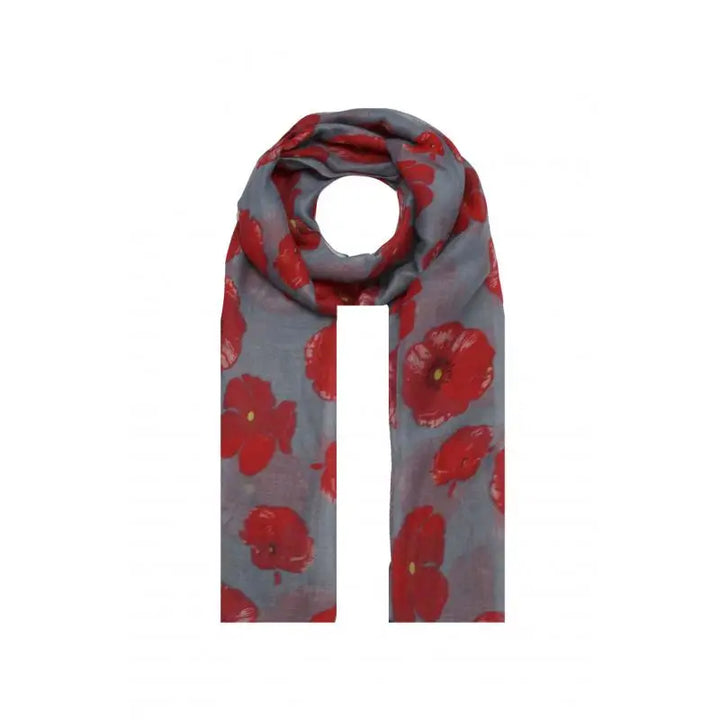Elegant Poppy Print Scarf - White Base with Red Poppies - Vogue Vista UK