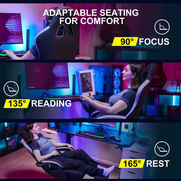 GTPLAYER Fabric Gaming Chair with Footrest, Computer Desk Chair with Pocket Spring Cushion, Home Office Ergonomic Chair - Vogue Vista UK