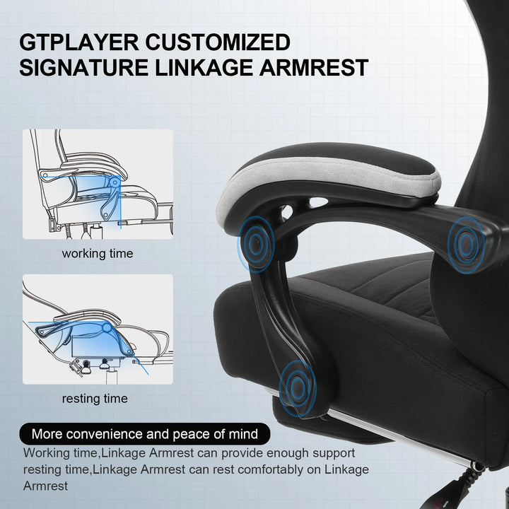 GTPLAYER Fabric Gaming Chair with Footrest, Computer Desk Chair with Pocket Spring Cushion, Home Office Ergonomic Chair - Vogue Vista UK