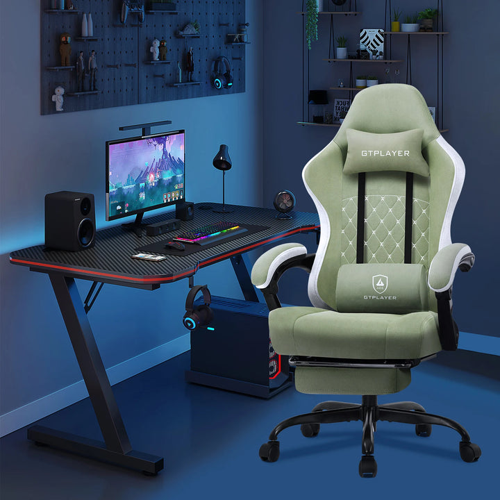 GTPLAYER Fabric Gaming Chair with Footrest, Computer Desk Chair with Pocket Spring Cushion, Home Office Ergonomic Chair - Vogue Vista UK