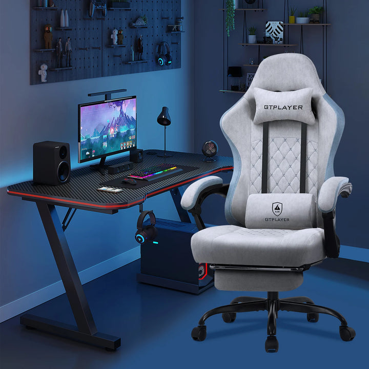 GTPLAYER Fabric Gaming Chair with Footrest, Computer Desk Chair with Pocket Spring Cushion, Home Office Ergonomic Chair - Vogue Vista UK