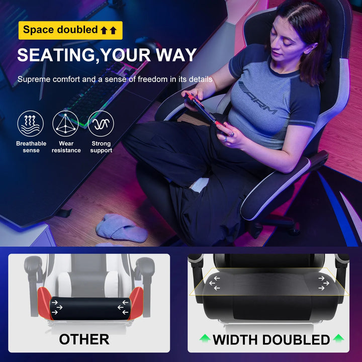 GTPLAYER Fabric Gaming Chair with Footrest, Computer Desk Chair with Pocket Spring Cushion, Home Office Ergonomic Chair - Vogue Vista UK