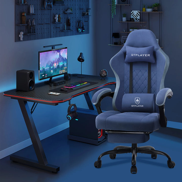 GTPLAYER Fabric Gaming Chair with Footrest, Computer Desk Chair with Pocket Spring Cushion, Home Office Ergonomic Chair - Vogue Vista UK
