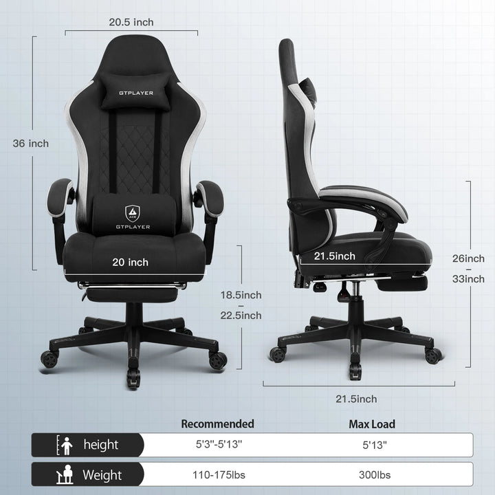 GTPLAYER Fabric Gaming Chair with Footrest, Computer Desk Chair with Pocket Spring Cushion, Home Office Ergonomic Chair - Vogue Vista UK