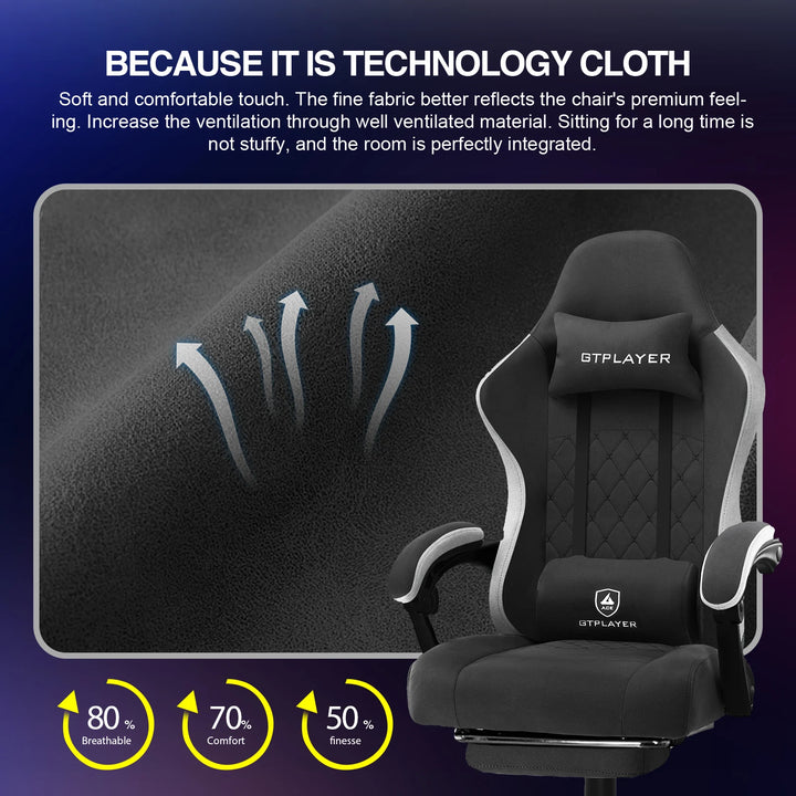 GTPLAYER Fabric Gaming Chair with Footrest, Computer Desk Chair with Pocket Spring Cushion, Home Office Ergonomic Chair - Vogue Vista UK