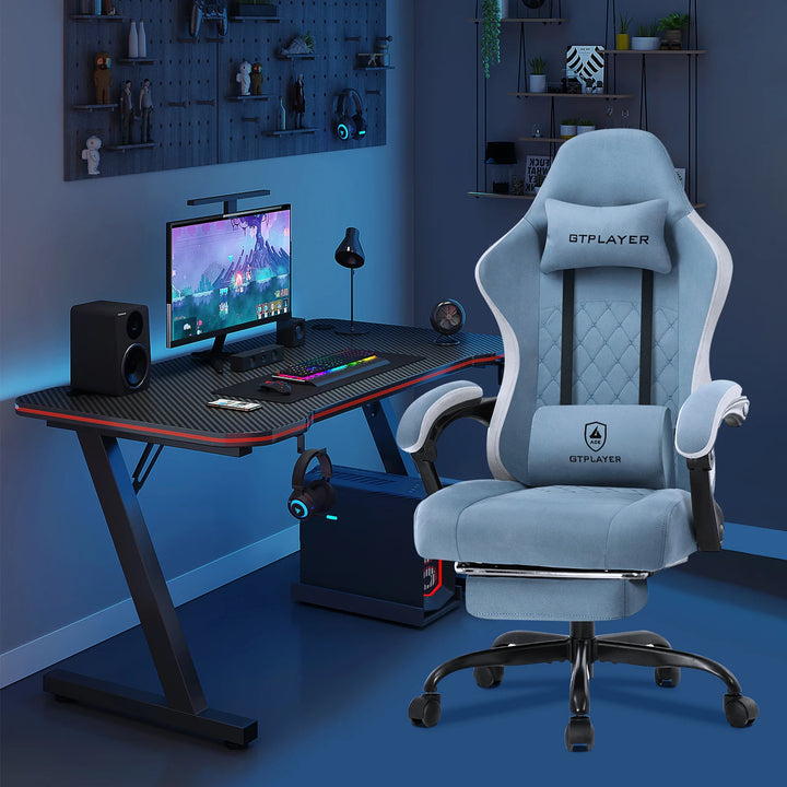 GTPLAYER Fabric Gaming Chair with Footrest, Computer Desk Chair with Pocket Spring Cushion, Home Office Ergonomic Chair - Vogue Vista UK