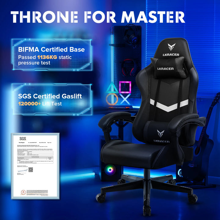 LUCKRACER Gaming Chair, Massage Ergonomic Computer Chair with Lumbar Support High Back Height Adjustable Gaming Chair - Vogue Vista UK