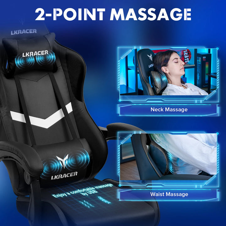 LUCKRACER Gaming Chair, Massage Ergonomic Computer Chair with Lumbar Support High Back Height Adjustable Gaming Chair - Vogue Vista UK
