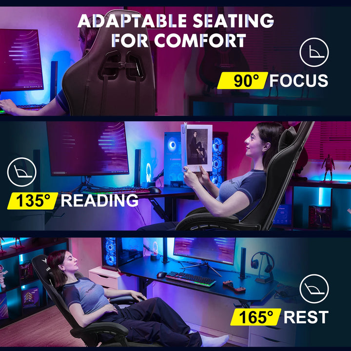 LUCKRACER Gaming Chair, Massage Ergonomic Computer Chair with Lumbar Support High Back Height Adjustable Gaming Chair - Vogue Vista UK