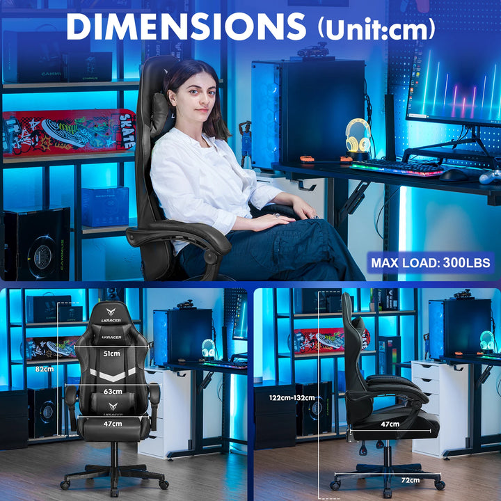LUCKRACER Gaming Chair, Massage Ergonomic Computer Chair with Lumbar Support High Back Height Adjustable Gaming Chair - Vogue Vista UK