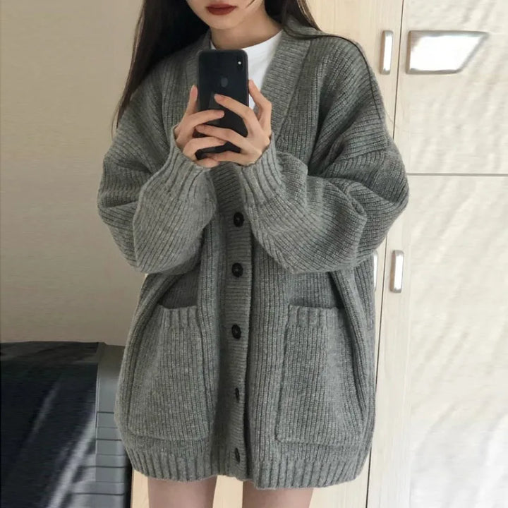 Autumn Winter Women Cardigan Sweater Coats Fashion Female Long Sleeve V-neck Loose Knitted Jackets Casual Sweater Cardigans - Vogue Vista UK