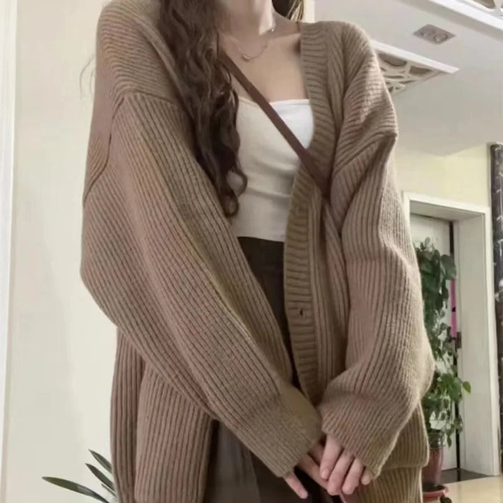 Autumn Winter Women Cardigan Sweater Coats Fashion Female Long Sleeve V-neck Loose Knitted Jackets Casual Sweater Cardigans - Vogue Vista UK