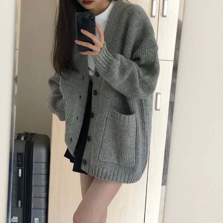 Autumn Winter Women Cardigan Sweater Coats Fashion Female Long Sleeve V-neck Loose Knitted Jackets Casual Sweater Cardigans - Vogue Vista UK