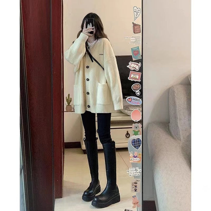 Autumn Winter Women Cardigan Sweater Coats Fashion Female Long Sleeve V-neck Loose Knitted Jackets Casual Sweater Cardigans - Vogue Vista UK