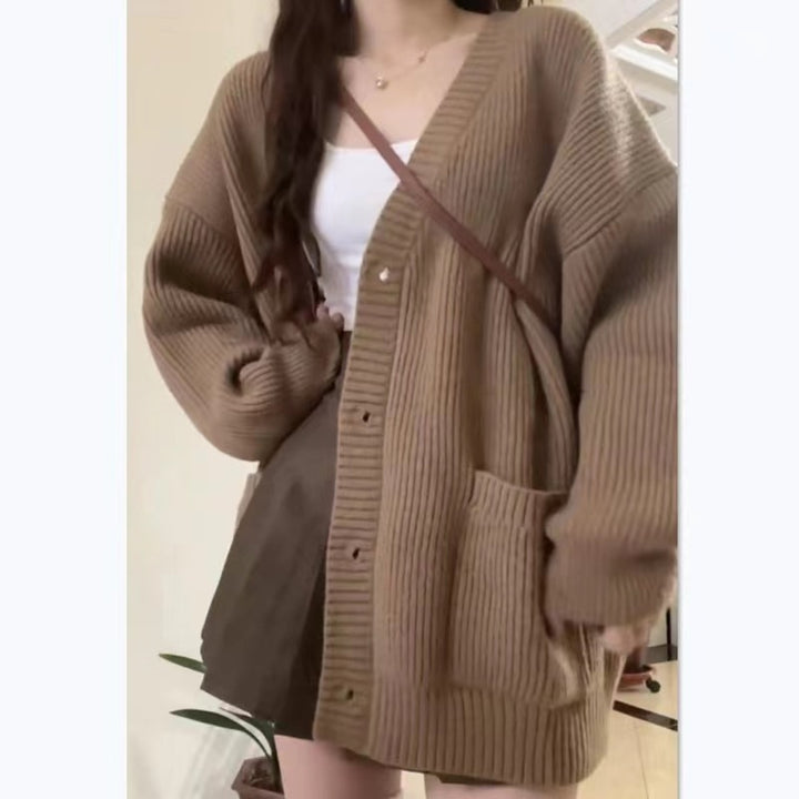 Autumn Winter Women Cardigan Sweater Coats Fashion Female Long Sleeve V-neck Loose Knitted Jackets Casual Sweater Cardigans - Vogue Vista UK