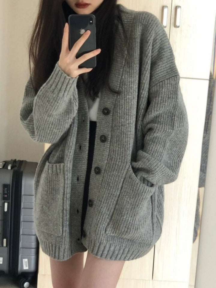 Autumn Winter Women Cardigan Sweater Coats Fashion Female Long Sleeve V-neck Loose Knitted Jackets Casual Sweater Cardigans - Vogue Vista UK