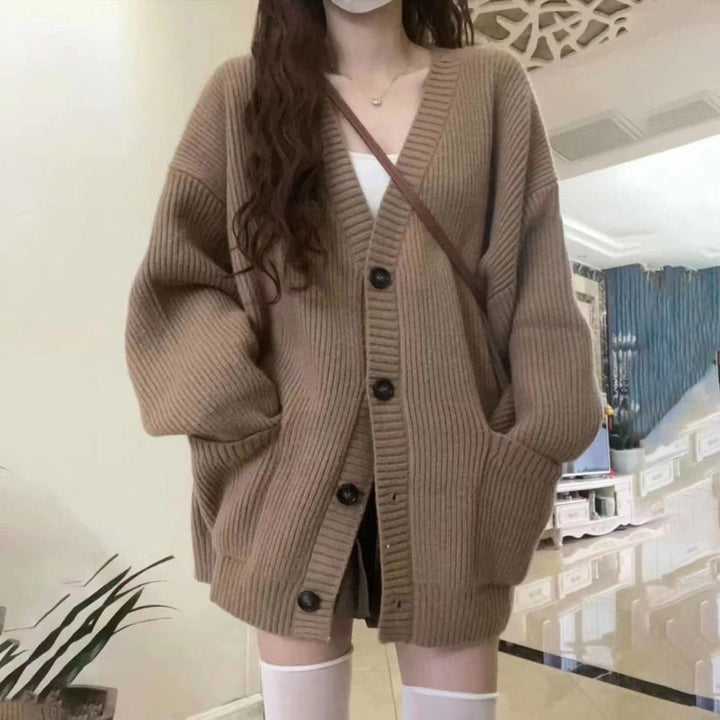 Autumn Winter Women Cardigan Sweater Coats Fashion Female Long Sleeve V-neck Loose Knitted Jackets Casual Sweater Cardigans - Vogue Vista UK