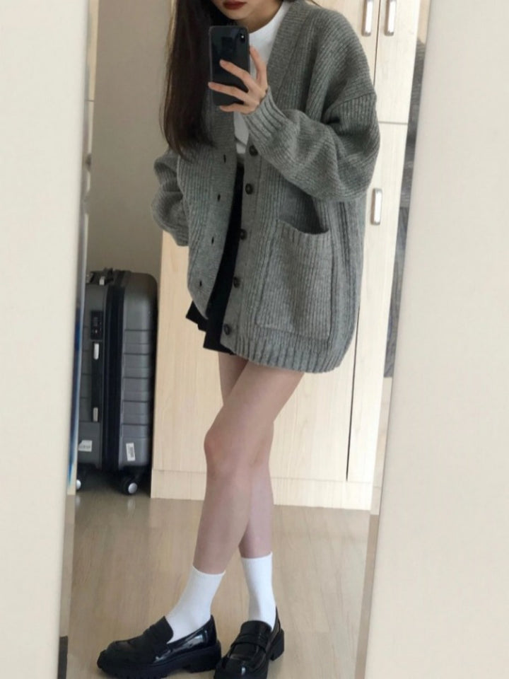 Autumn Winter Women Cardigan Sweater Coats Fashion Female Long Sleeve V-neck Loose Knitted Jackets Casual Sweater Cardigans - Vogue Vista UK
