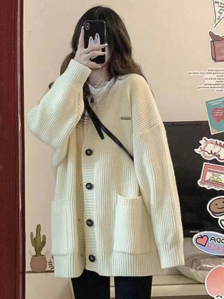 Autumn Winter Women Cardigan Sweater Coats Fashion Female Long Sleeve V-neck Loose Knitted Jackets Casual Sweater Cardigans - Vogue Vista UK