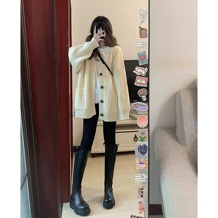 Autumn Winter Women Cardigan Sweater Coats Fashion Female Long Sleeve V-neck Loose Knitted Jackets Casual Sweater Cardigans - Vogue Vista UK