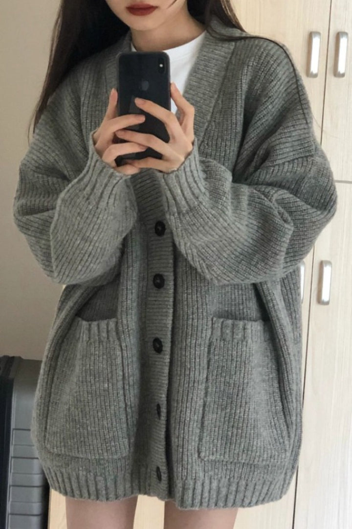 Autumn Winter Women Cardigan Sweater Coats Fashion Female Long Sleeve V-neck Loose Knitted Jackets Casual Sweater Cardigans - Vogue Vista UK