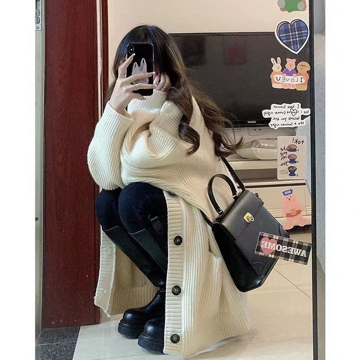 Autumn Winter Women Cardigan Sweater Coats Fashion Female Long Sleeve V-neck Loose Knitted Jackets Casual Sweater Cardigans - Vogue Vista UK