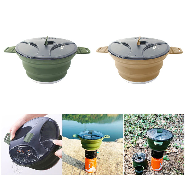 Foldable Portable Camping Cook Pot with Handle Open Fire Coffee Pot for Outdoor Fishing for Hiking Backpacking for Picnic Travel - Vogue Vista UK