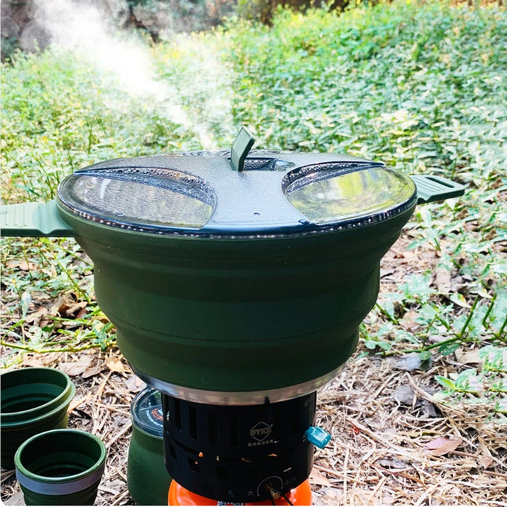 Foldable Portable Camping Cook Pot with Handle Open Fire Coffee Pot for Outdoor Fishing for Hiking Backpacking for Picnic Travel - Vogue Vista UK