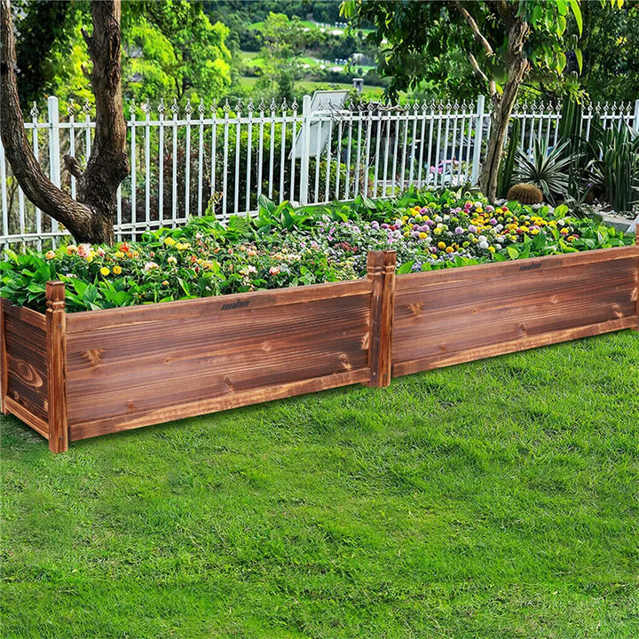 Wood Planter Box Outdoor Raised Garden Planter Bed for Flowers Vegetables - Vogue Vista UK