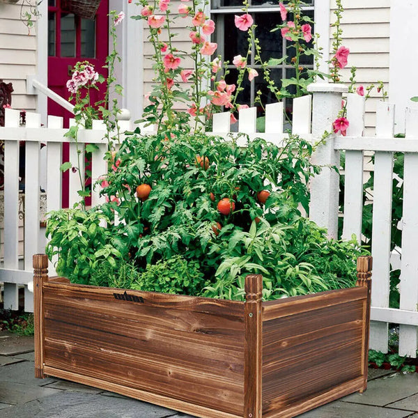 Wood Planter Box Outdoor Raised Garden Planter Bed for Flowers Vegetables - Vogue Vista UK