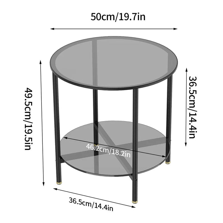 LUVODI Round Tempered Glass Coffee Table Living Room Sofa End Table with 2-tier Storage for Home, Office - Vogue Vista UK