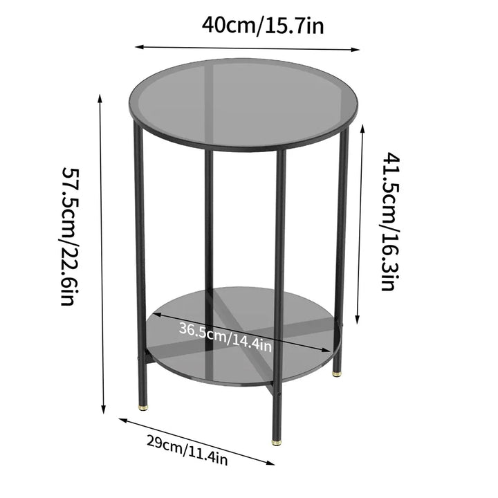 LUVODI Round Tempered Glass Coffee Table Living Room Sofa End Table with 2-tier Storage for Home, Office - Vogue Vista UK