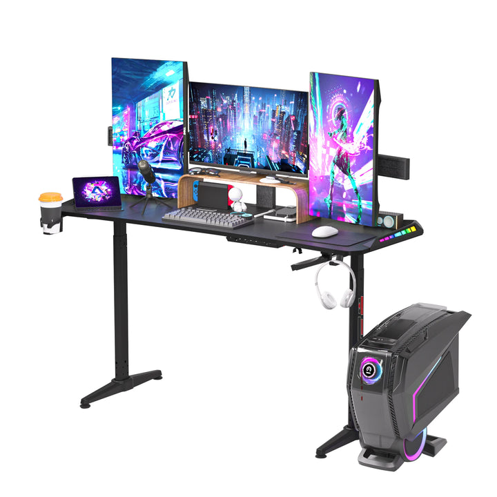 Height Adjustable Gaming Desk Standing Desk, Large Gaming Computer Desk with RGB LED Lights for Gaming and Home Office,Black - Vogue Vista UK