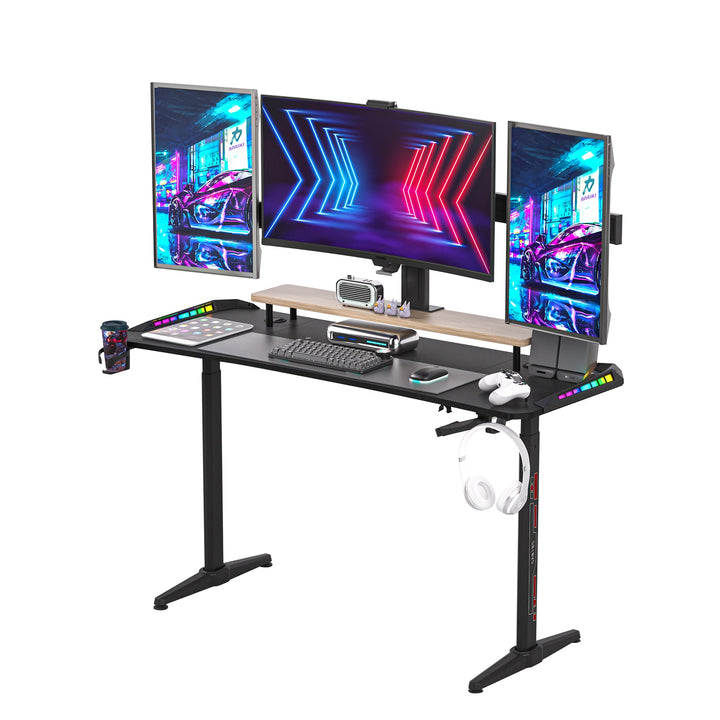 Height Adjustable Gaming Desk Standing Desk, Large Gaming Computer Desk with RGB LED Lights for Gaming and Home Office,Black - Vogue Vista UK