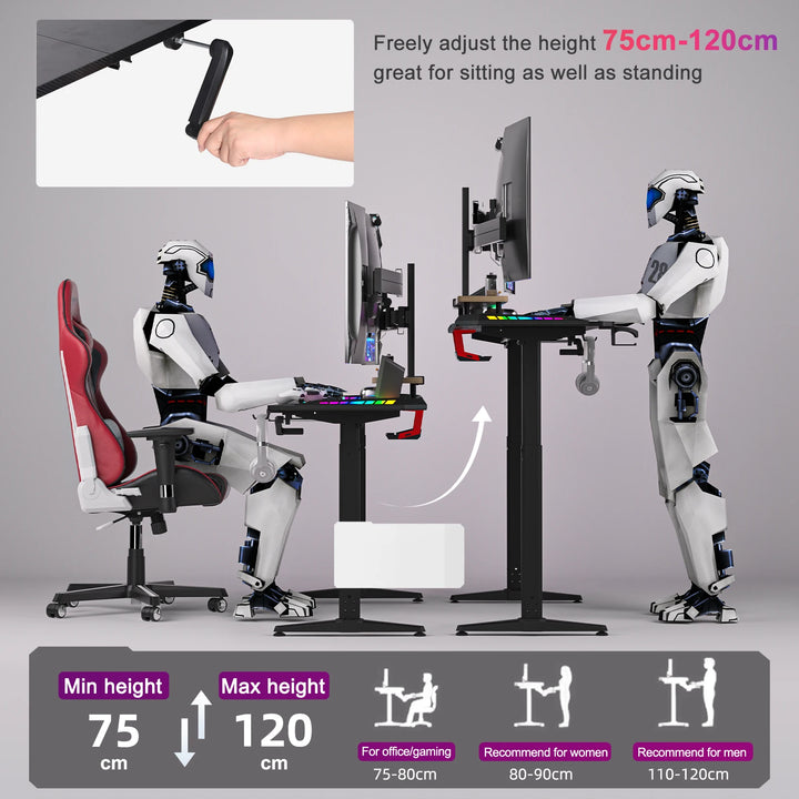 Height Adjustable Gaming Desk Standing Desk, Large Gaming Computer Desk with RGB LED Lights for Gaming and Home Office,Black - Vogue Vista UK