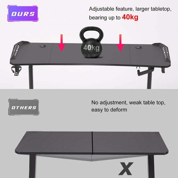 Height Adjustable Gaming Desk Standing Desk, Large Gaming Computer Desk with RGB LED Lights for Gaming and Home Office,Black - Vogue Vista UK
