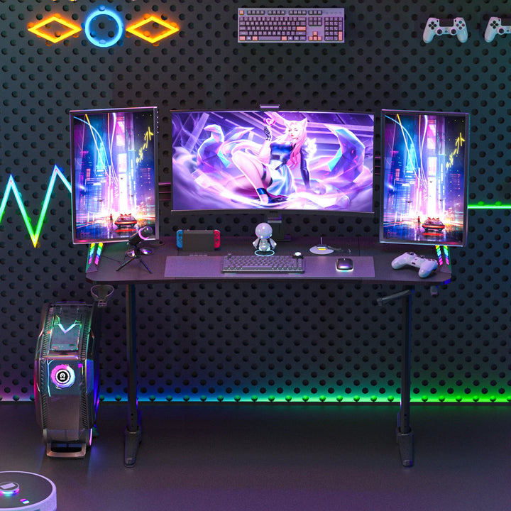 Height Adjustable Gaming Desk Standing Desk, Large Gaming Computer Desk with RGB LED Lights for Gaming and Home Office,Black - Vogue Vista UK