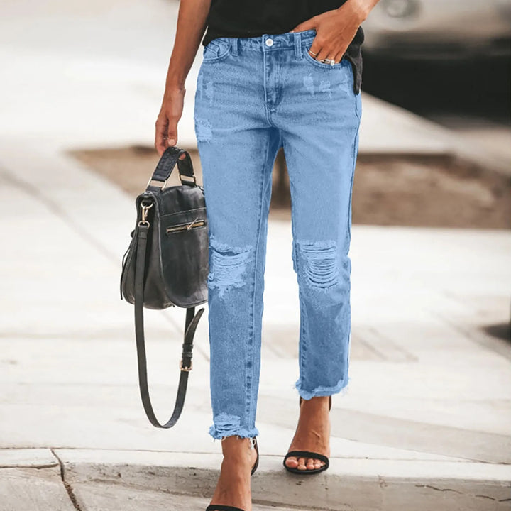 Women Vintage Streetwear Washed Denim Pants Slim distressed leggings jeans Hole Design Leggings Leg Work Pants Denim Trousers - Vogue Vista UK