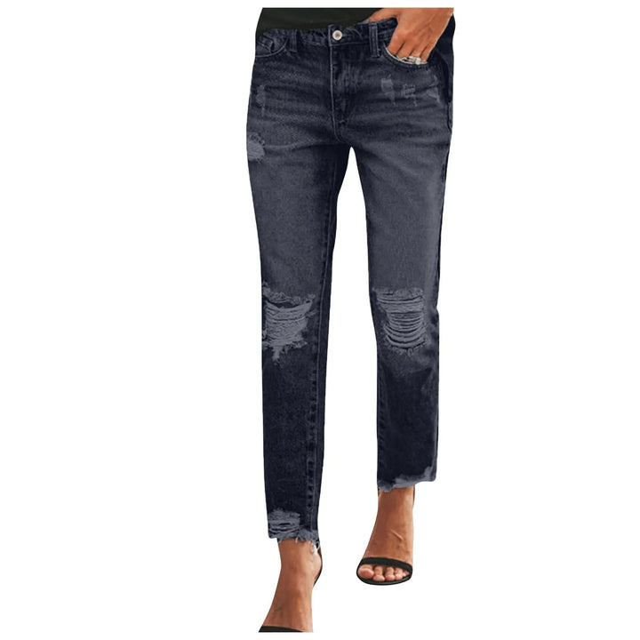 Women Vintage Streetwear Washed Denim Pants Slim distressed leggings jeans Hole Design Leggings Leg Work Pants Denim Trousers - Vogue Vista UK